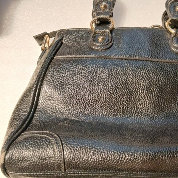 Danbury Mint Black Monogram Leather Satchel Turn-Lock Good Cond - Picture 8 of 13